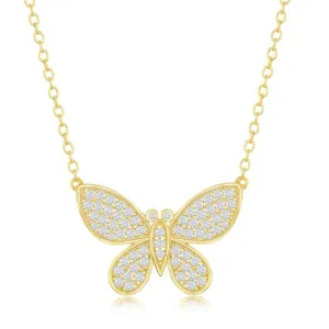 Classic Jewelry Sterling Silver Gold Plated Micro Pave Butterfly Necklace