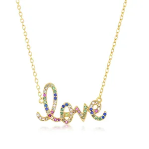 Classic Jewelry Sterling Silver Gold Plated Rainbow CZ 'Love' Necklace