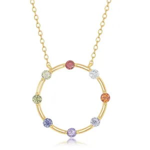 Classic Jewelry Sterling Silver Gold Plated Rainbow CZ Open Circle Necklace