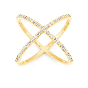 Classic Jewelry Sterling Silver GP CZ X Style Ring - W-9980