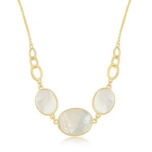 Classic Jewelry Sterling Silver GP Mother of Pearl Triple Oval Linked Necklace