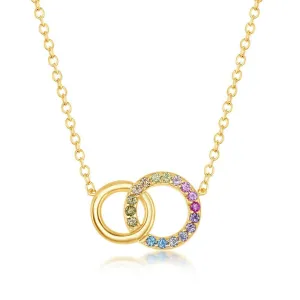 Classic Jewelry Sterling Silver GP Rainbow CZ Double Linked Circle Necklace