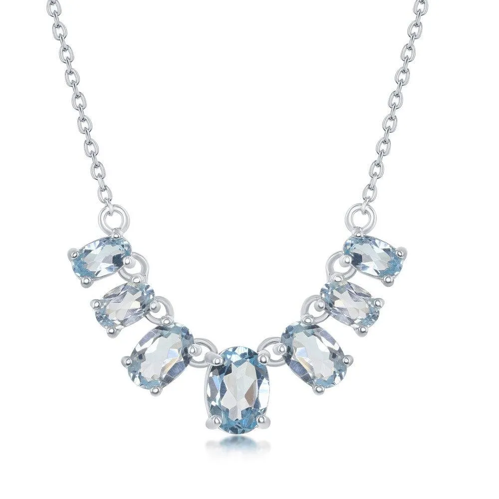 Classic Jewelry Sterling Silver Graduating Blue Topaz Oval Necklace