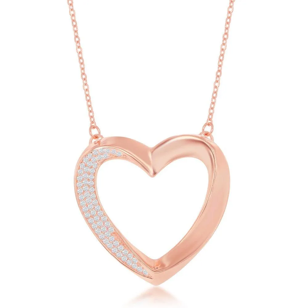 Classic Jewelry Sterling Silver Half Micro Pave Twisted Open Heart Necklace