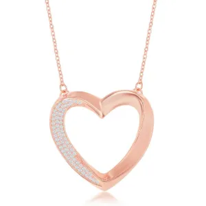 Classic Jewelry Sterling Silver Half Micro Pave Twisted Open Heart Necklace