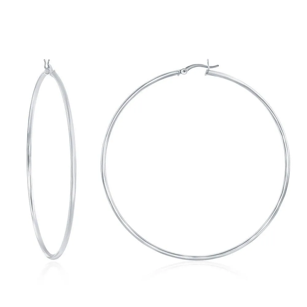 Classic Jewelry Sterling Silver High-Polished Hoop Earrings, 2 x 70 mm