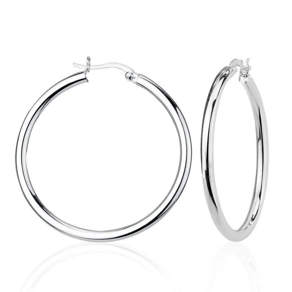 Classic Jewelry Sterling Silver High-Polished Hoop Earrings, 3 x 40 mm