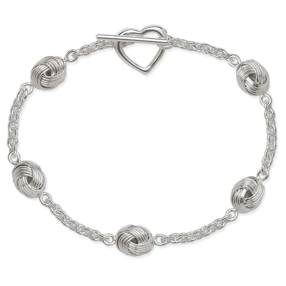 Classic Jewelry Sterling Silver Knot with Heart Toggle Bracelet, 7"