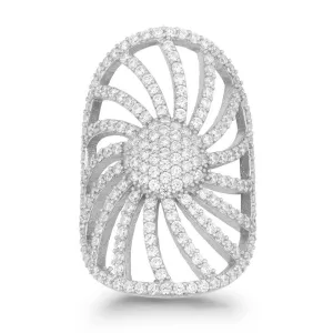 Classic Jewelry Sterling Silver Large Sun Styled CZ Ring - W-9951