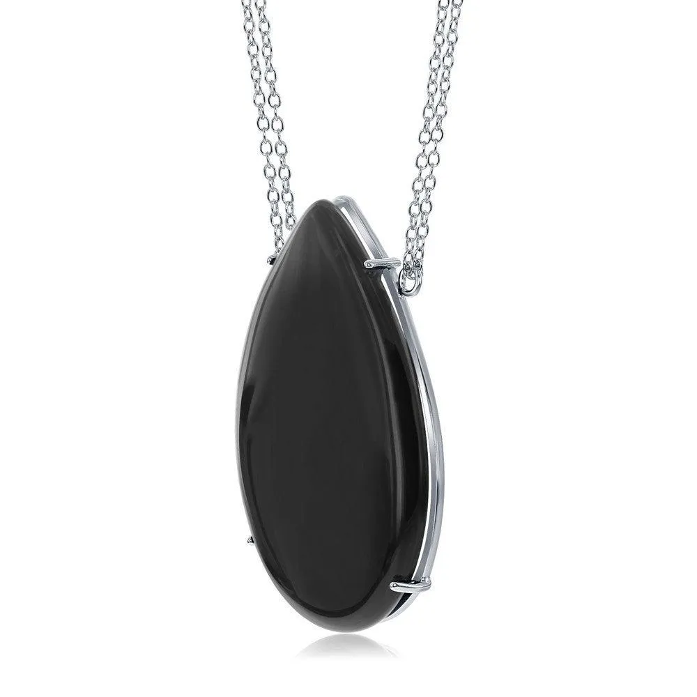 Classic Jewelry Sterling Silver Large Teardrop Black Onyx Necklace