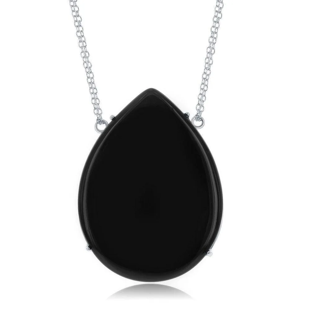 Classic Jewelry Sterling Silver Large Teardrop Black Onyx Necklace