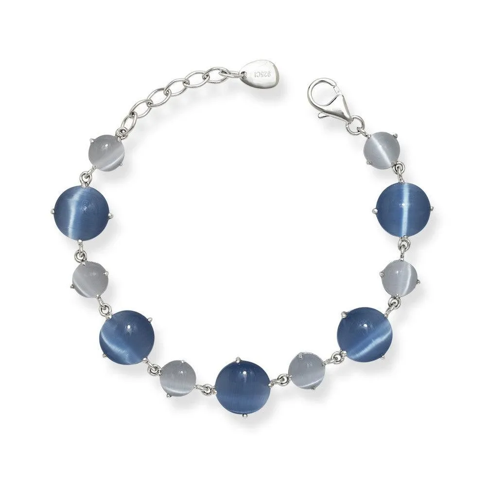 Classic Jewelry Sterling Silver Light and Dark Blue Cat's Eye Bracelet, 7"