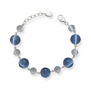 Classic Jewelry Sterling Silver Light and Dark Blue Cat's Eye Bracelet, 7"