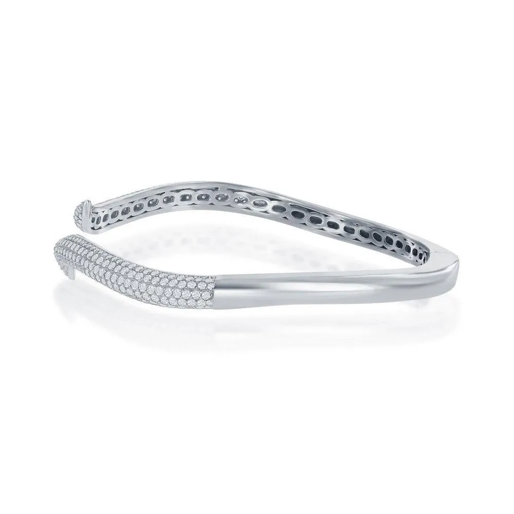Classic Jewelry Sterling Silver Micro Pave Cubic Zirconia Waved Bangle