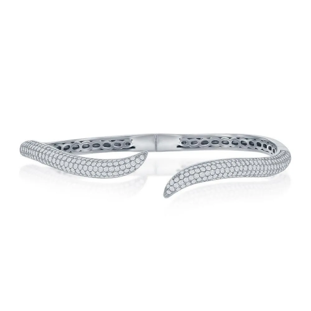 Classic Jewelry Sterling Silver Micro Pave Cubic Zirconia Waved Bangle