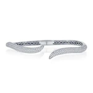 Classic Jewelry Sterling Silver Micro Pave Cubic Zirconia Waved Bangle