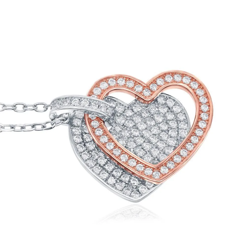 Classic Jewelry Sterling Silver Micro Pave Heart with Open RG Heart Necklace
