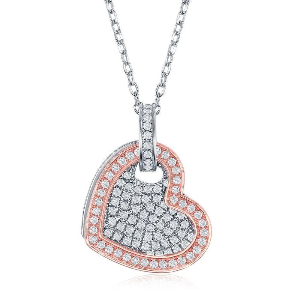 Classic Jewelry Sterling Silver Micro Pave Heart with Open RG Heart Necklace