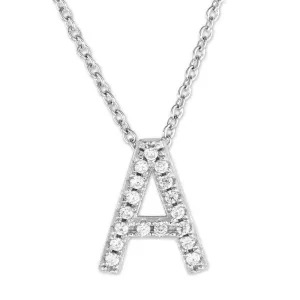 Classic Jewelry Sterling Silver Micro Pave "A" Pendant Necklace