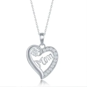 Classic Jewelry Sterling Silver 'Mom' Cubic Zirconia Heart Necklace