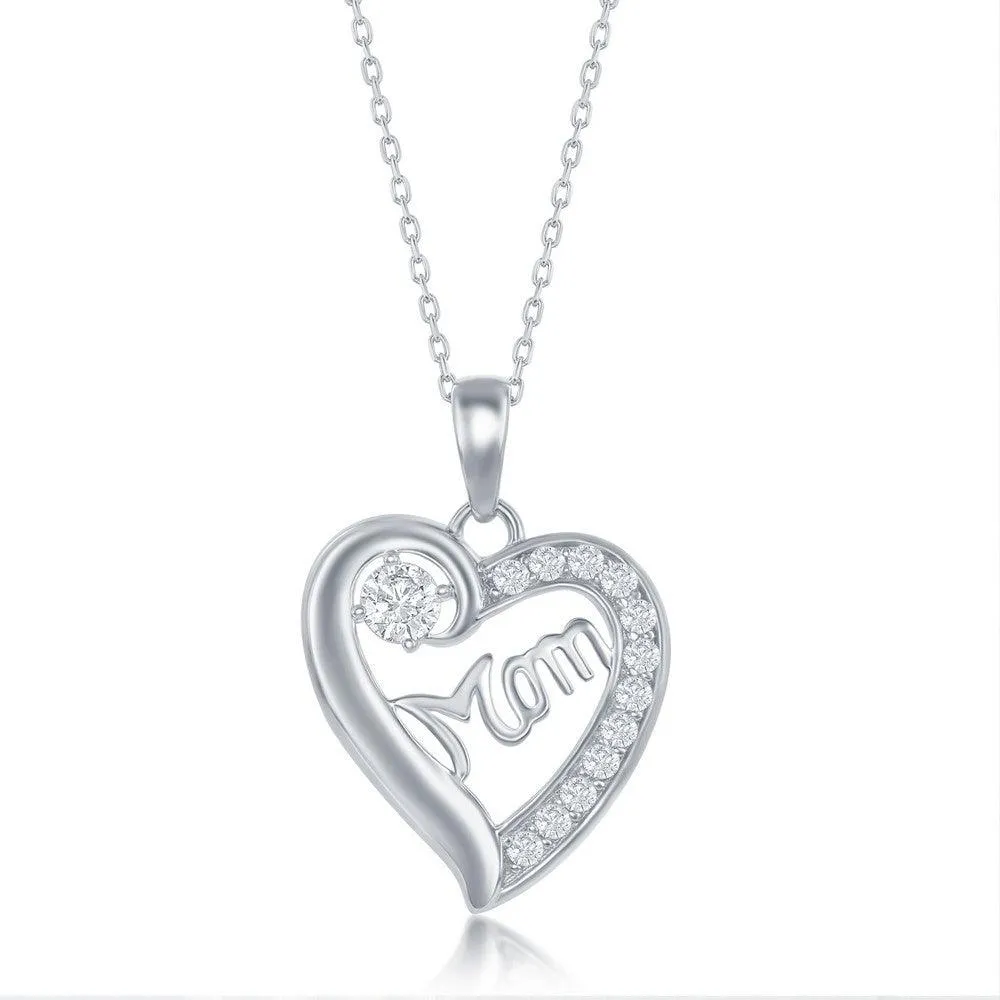 Classic Jewelry Sterling Silver 'Mom' Cubic Zirconia Heart Necklace