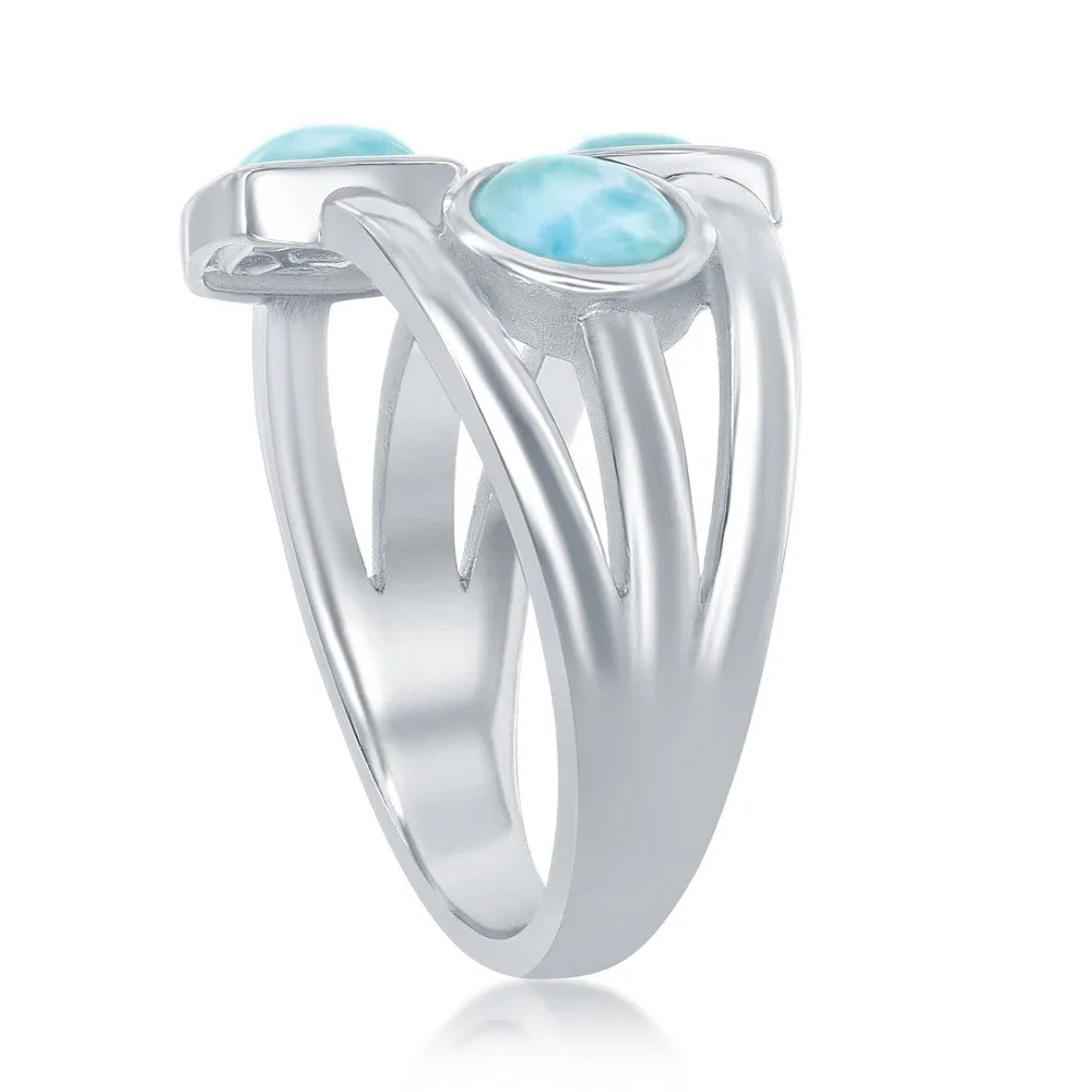 Classic Jewelry Sterling Silver Multi-Shaped Larimar Triple Band Ring, Size 9
