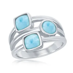 Classic Jewelry Sterling Silver Multi-Shaped Larimar Triple Band Ring, Size 9
