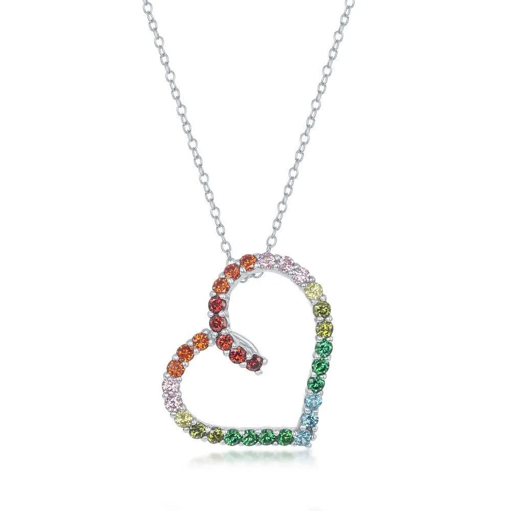 Classic Jewelry Sterling Silver Open Heart Rainbow Cubic Zirconia Necklace
