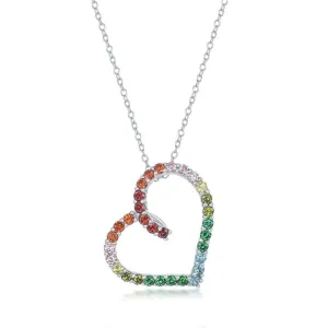 Classic Jewelry Sterling Silver Open Heart Rainbow Cubic Zirconia Necklace