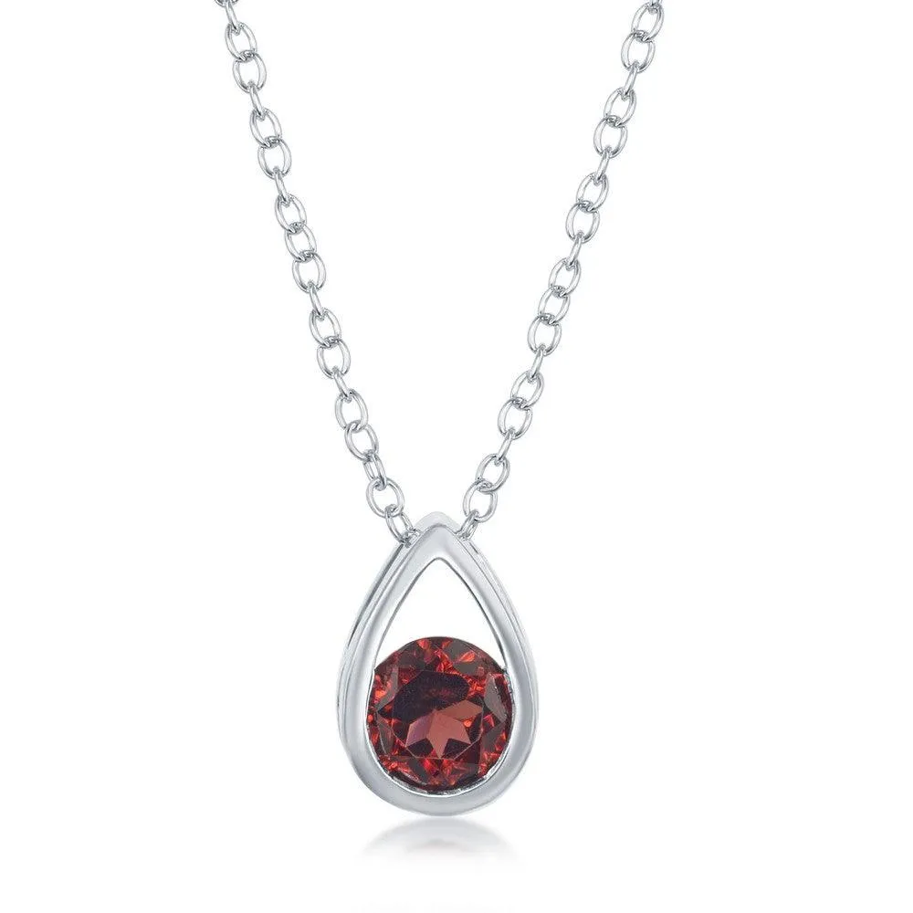 Classic Jewelry Sterling Silver Open Pear Shaped Round Garnet Necklace