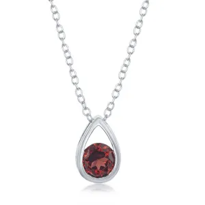 Classic Jewelry Sterling Silver Open Pear Shaped Round Garnet Necklace