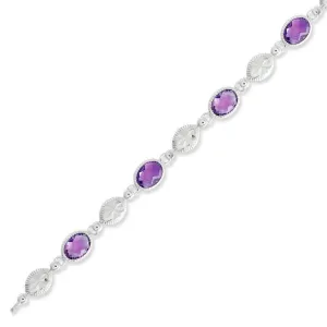 Classic Jewelry Sterling Silver Oval Amethyst Gemstone Bracelet, 7"