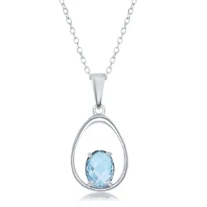 Classic Jewelry Sterling Silver Oval Blue Topaz Open Pear Shaped Necklace