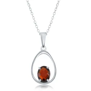 Classic Jewelry Sterling Silver Oval Garnet Open Pear Shaped Necklace