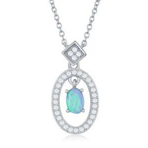 Classic Jewelry Sterling Silver Oval with Center Opal with CZ Border Necklace