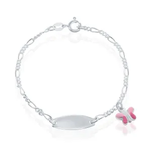 Classic Jewelry Sterling Silver Pink Butterfly Enamel Charm Kid-ID Bracelet, 6.5"