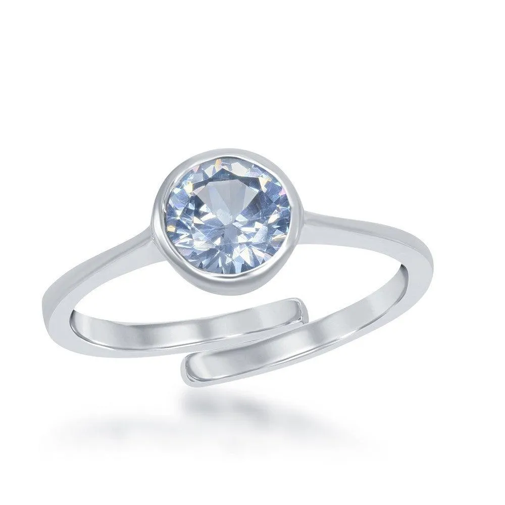 Classic Jewelry Sterling Silver "March" Aquamarine Bezel Set Ring