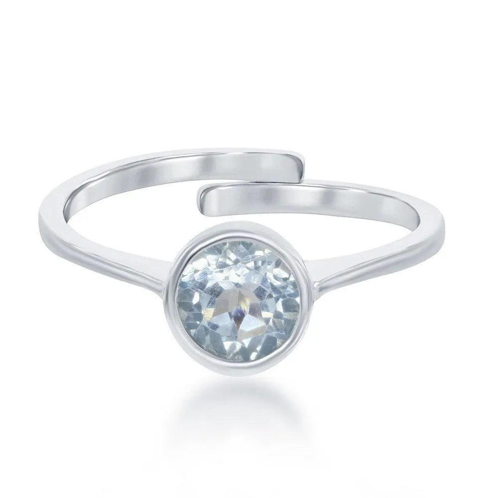 Classic Jewelry Sterling Silver "March" Aquamarine Bezel Set Ring