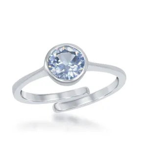 Classic Jewelry Sterling Silver "March" Aquamarine Bezel Set Ring