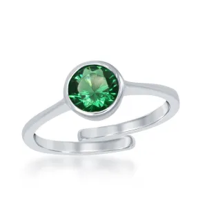 Classic Jewelry Sterling Silver "May" Emerald Bezel Set Ring