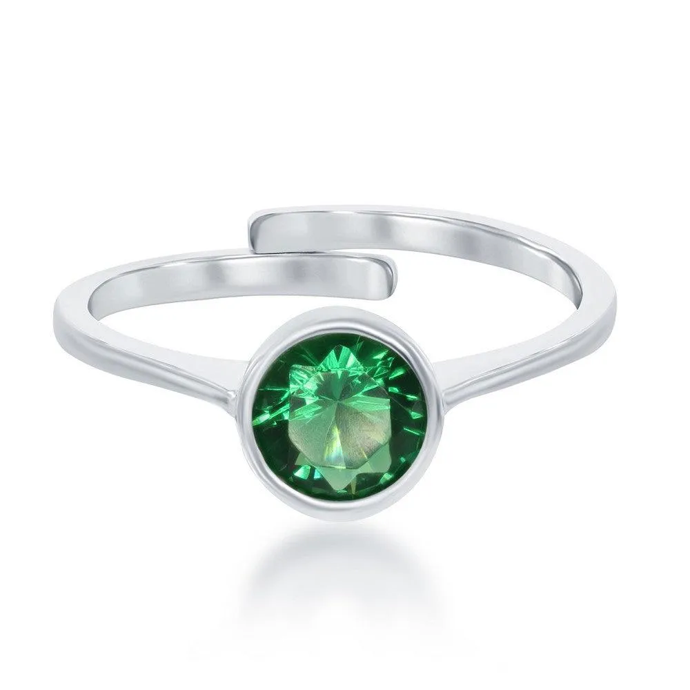 Classic Jewelry Sterling Silver "May" Emerald Bezel Set Ring