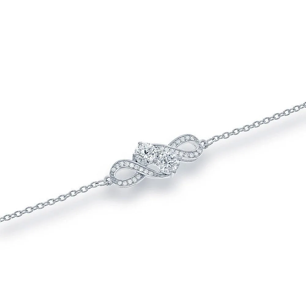 Classic Jewelry Sterling Silver "Us2gether" Overlapping Two-Stone CZ Bracelet