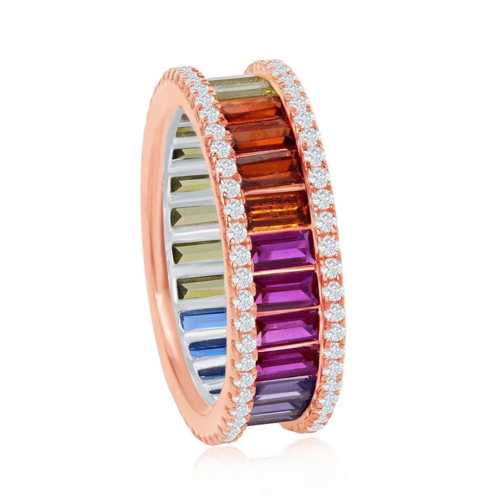 Classic Jewelry Sterling Silver Rainbow Baguette CZ Band Ring - W-2040