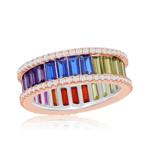 Classic Jewelry Sterling Silver Rainbow Baguette CZ Band Ring - W-2040