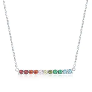 Classic Jewelry Sterling Silver Rainbow Cubic Zirconia Bar Necklace