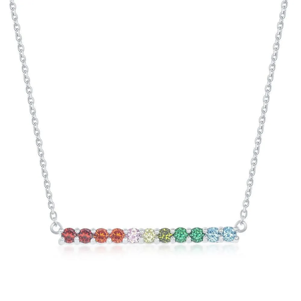 Classic Jewelry Sterling Silver Rainbow Cubic Zirconia Bar Necklace