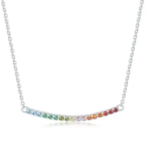 Classic Jewelry Sterling Silver Rainbow Cubic Zirconia Curved Bar Necklace