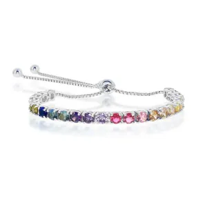 Classic Jewelry Sterling Silver Rainbow CZ 3mm Adjustable Bolo Bracelet