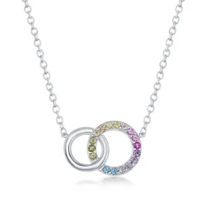 Classic Jewelry Sterling Silver Rainbow CZ Double Linked Circle Necklace