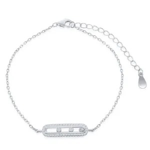 Classic Jewelry Sterling Silver Rectangle with Sliding Bezel-Set CZ Bracelet, 6"